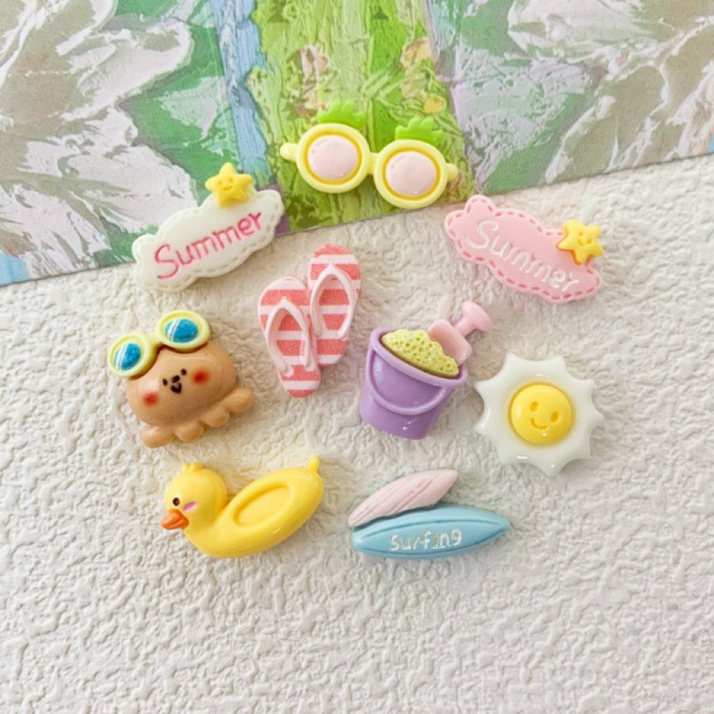 Set 10 Charm Sticker Summer Vịt Vàng Dùng Gắn Dép Cross, Dép Sục, Dép Xốp