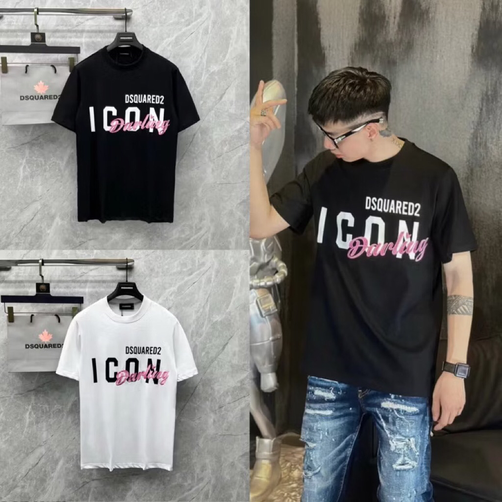 Áo phông nam nữ cotton su Dsq2 ngực in chữ icon chữ hồng darling cao cấp boy phố Hottrend