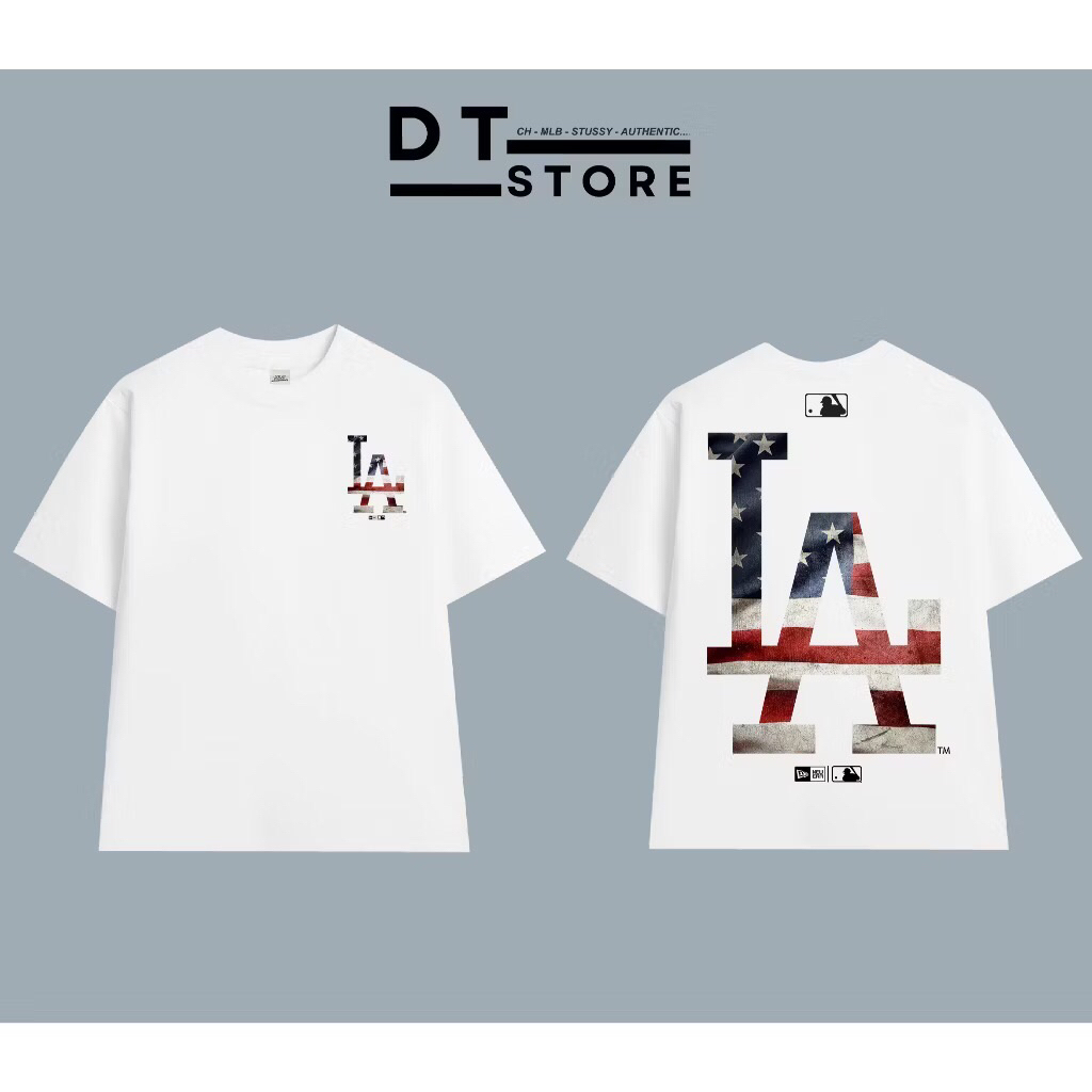 Áo thun MLB logo L.A cờ vải cotton su form rộng unisex