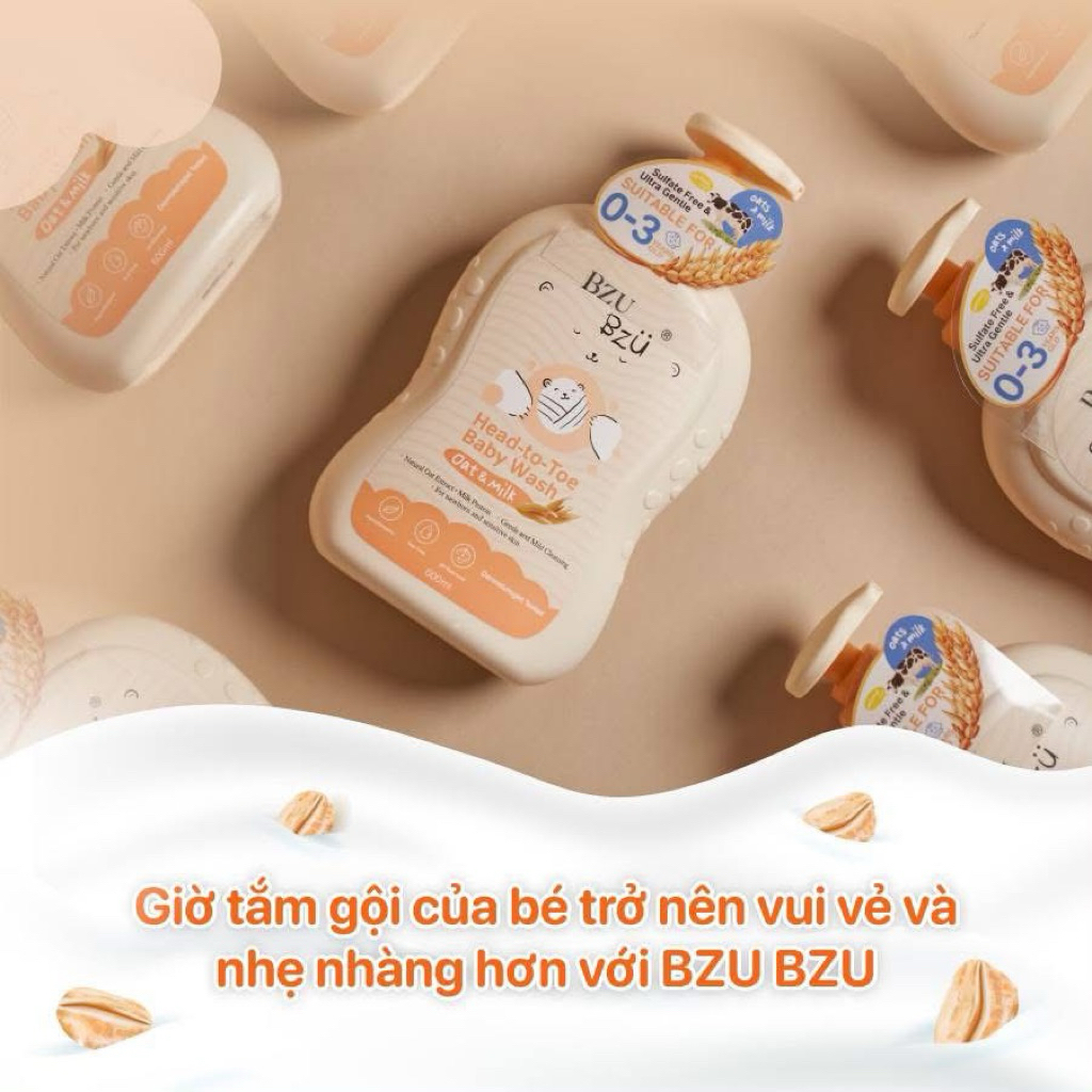 ( Kèm Quà) ( Hỏa Tốc) Sữa Tắm Gội Toàn Thân Chiết Xuất Yến Mạch Và Sữa 600ML BZU BZU