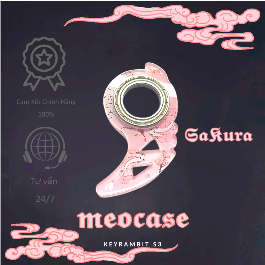 KEYRAMBIT - MÓC KHÓA XOAY - KARAMBIT - HOA  ANH ĐÀO  - VÒNG BI THÉP NHẬT SIÊU MƯỢT
