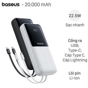  Pin sạc dự phòng 20000mAh Type C PD 22.5W Baseus Lipow PPJP312 kèm Cáp Lightning và Type C 