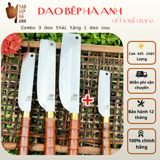 Bộ dao nhà bếp, bộ 3 dao thái thép nhật không han rỉ cán muồng đốt trúc tặng 1 dao cau