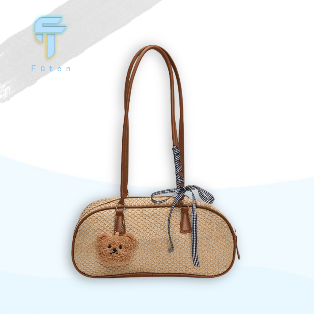 [Kèm Charm] Túi Xách Nữ Kẹp Nách Đeo Vai Phong Cách Sang Trọng Sức Chứa Lớn - Futen FT016 Rơm Bag