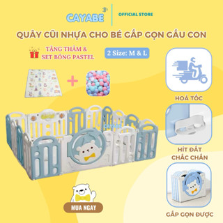 Quây Cũi Nhựa Cho Bé Gấp Gọn CAYABE GẤU, KHỦNG LONG - Tặng Thảm Và Set Bóng, Quây Nhà Banh Cho Bé