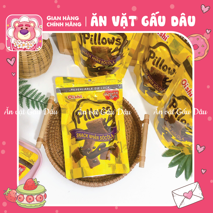 Snack Pillows Oishi Nhân Socola (GÓI LỚN 80G), Bánh Nhân Kem Oishi, đồ ăn vặt