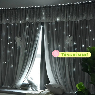 Rèm cửa 2 lớp dán tường có viền ren | Họa tiết ngôi sao lấp lánh | Rèm chắn sáng decor phòng ngủ siêu xinh