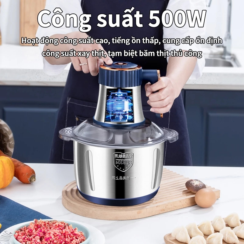 Máy xay thịt hoàn toàn tự động bằng thép không gỉ, máy xay thịt gia dụng dung tích lớn 5L, máy chế biến thực phẩm đa năn