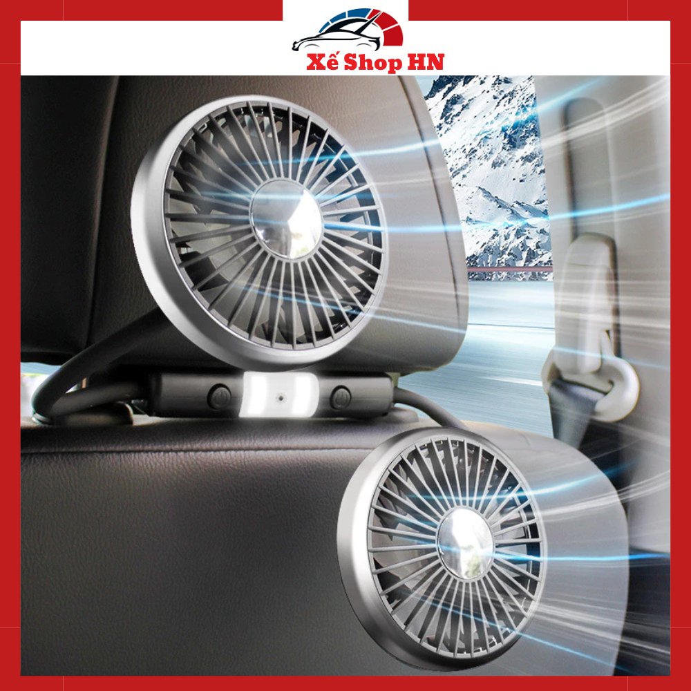 Quạt làm mát lưng ghế ô tô có đèn xoay 360 Quạt ô tô mạnh mẽ Quạt hai đầu f310
