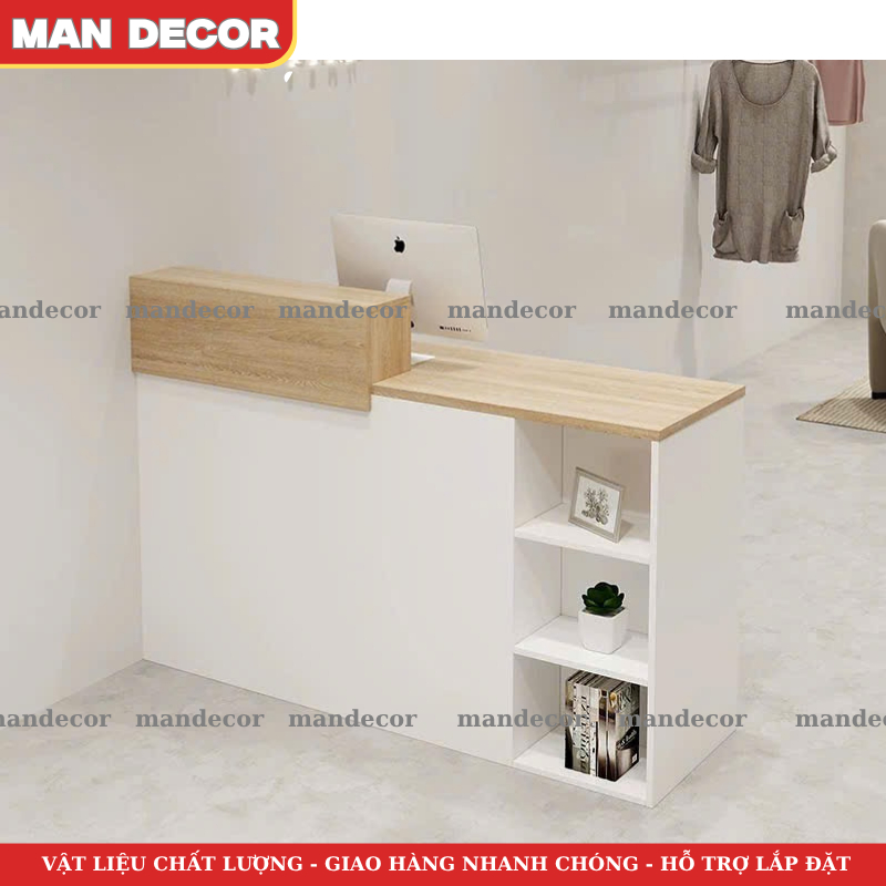 Bàn thu ngân Mandecor thiết kế làm bàn lễ tân cho tiệm nhỏ gọn sang trọng MA335