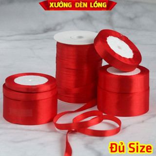 Cuộn dây Ruy Băng Lụa Đỏ dài 22m treo cây trang trí tết, Đám cưới, gói quà size 1cm 2cm 3cm 4cm