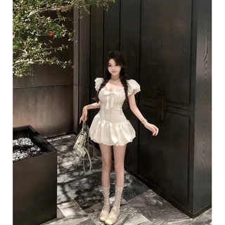 ĐẦM GẤM TRẮNG 2 DÂY ĐAN EO
