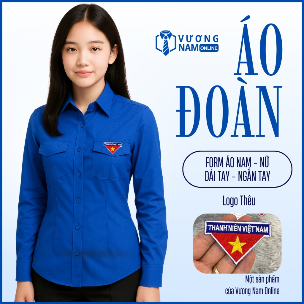 Áo sơ mi nam nữ đoàn thanh niên Việt Nam form chuẩn chất vải kate và lụa VNO141