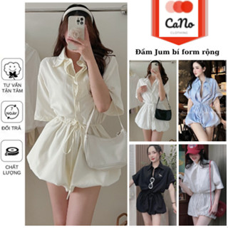 Đầm Jumpsuits sơ mi bo chun eo có dây buộc cao cấp, váy sơ mi tùng bồng có quần bảo hộ CANO CLOTHING