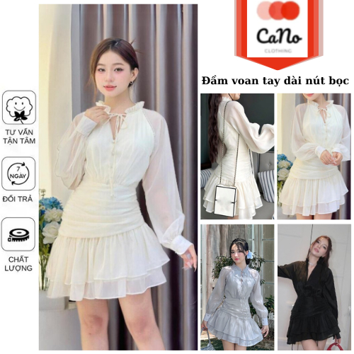 Đầm Nữ Dự Tiệc Thiết Kế Váy Tiểu Thư Nút Bọc Tay Dài Voan Nhẹ Sang Chảnh Trang Trọng CANO CLOTHING