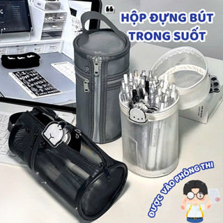  Hộp Đựng Bút Lưới Hình Trụ Nhamoi Có Quai Xách Tiện Lợi - Kích Thước 20x9cm - Màu Đen Be Sữa 