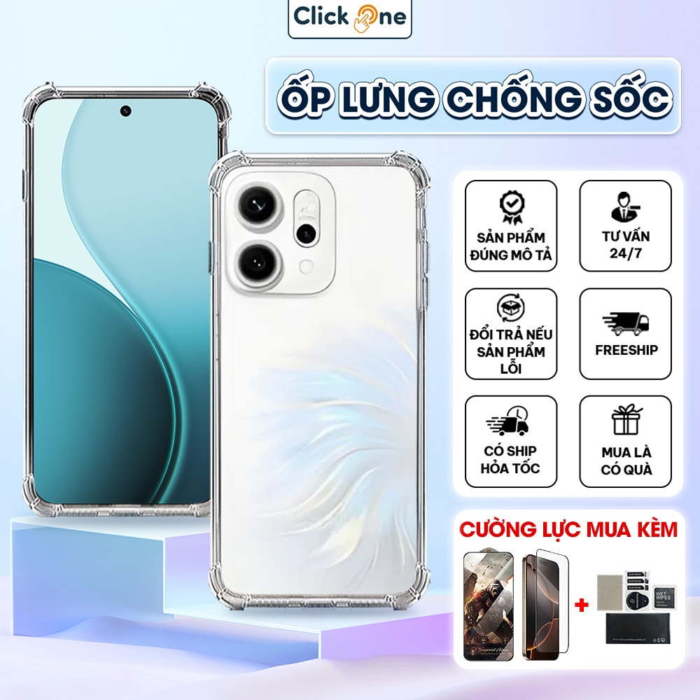 Ốp lưng Oppo Reno 14, 14F, 14 Pro dẻo trong, chống sốc 4 cạnh, bảo vệ camera, trong suốt, silicon | Ốp lưng chống sốc