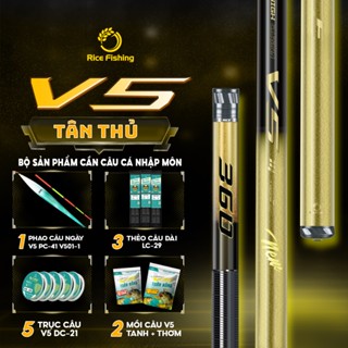 Combo TÂN THỦ RICE FISHING cần câu đài V5 3,5H 3m6 kèm phụ kiện phao, trục, thẻo, mồi câu PK-30