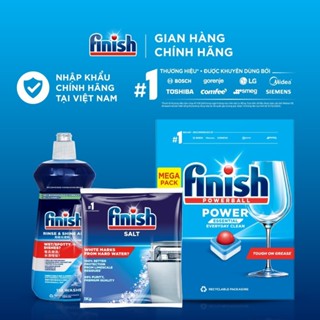 Combo Finish tiện lợi : Hộp 100 Viên Rửa Bát Essential + Nước Làm Bóng Finish 400ml + Muối Finish