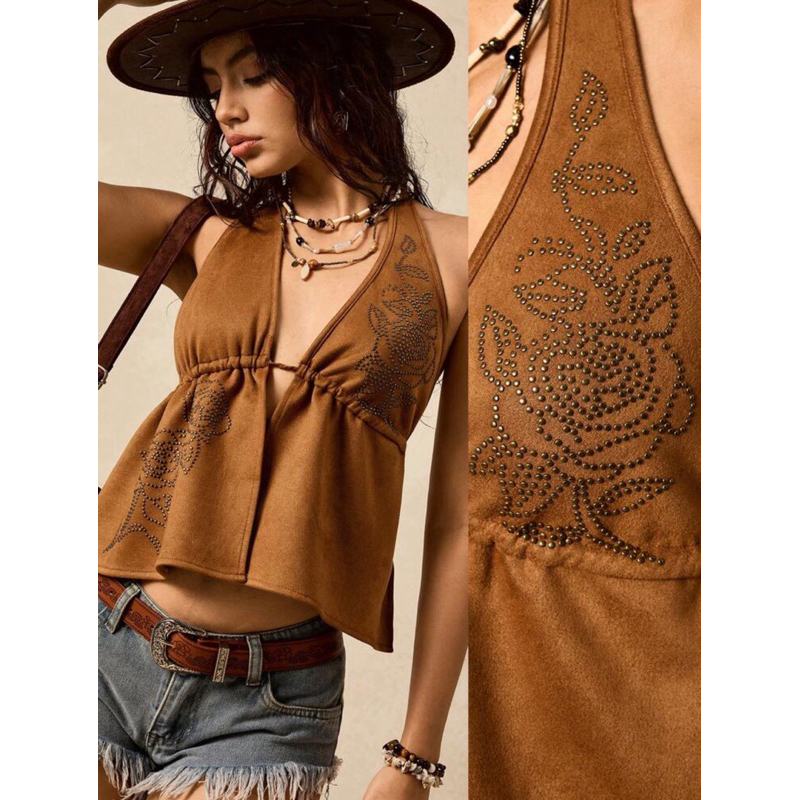 [ORDER 7-10 NGÀY] Áo dáng yếm đính hoa hồng style boho - Just.Peachy