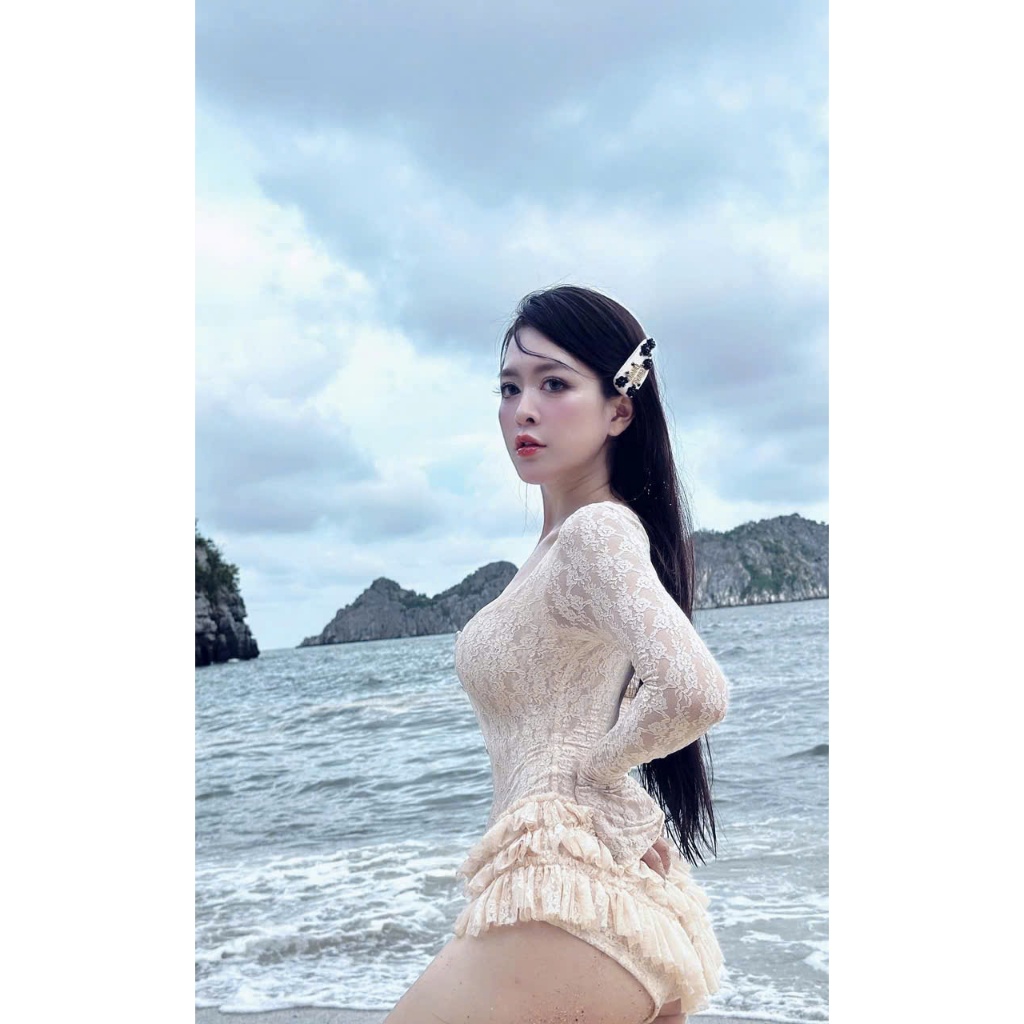 [Có Cúc] Đồ bơi đi biển BODYSUIT REN TAY DÀI vuông ôm sát body chân nhún bèo viền xếp tầng xinh xắn nhẹ nhàng [BKN 921] | BigBuy360 - bigbuy360.vn