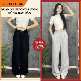 Quần Nỉ Nữ Ống Suông Rộng Pretty Girl QN2D Dày Dặn Chuẩn Form Tôn Dáng Phong Cách