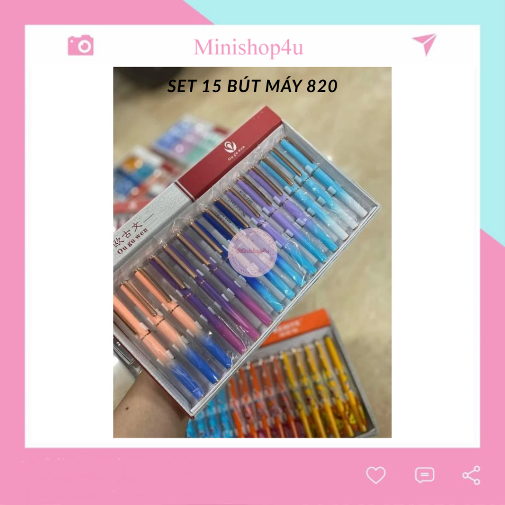 hộp 15 Bút máy luyện chữ đẹp 820 ngòi kim tinh lá tre,Bút có piston bơm mực.
