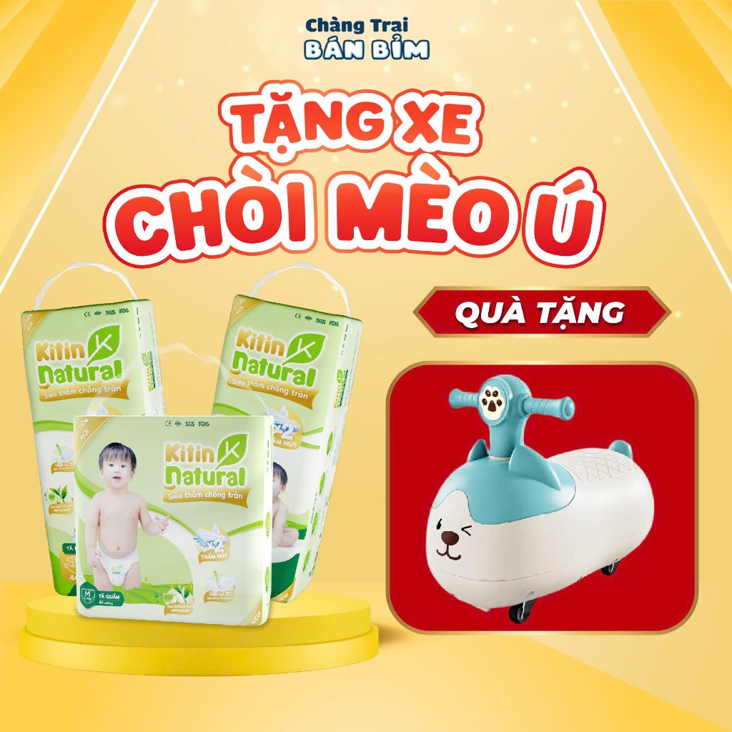   TẶNG XE CHÒI MÈO Ú  COMBO 3 BỊCH Tã Bỉm KITIN NATURAL thương hiệu Việt - Bỉm hè mỏng thoáng thấm hút 1200ml 