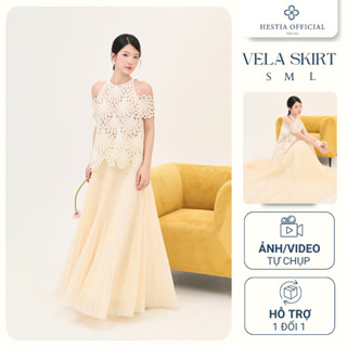 Chân Váy Dài Xoè Hestia Màu Kem Tơ Xòe Dập Ly Nữ Tính Phong Cách Hàn Quốc Đi Tiệc, Dạo Phố - Vela Skirt