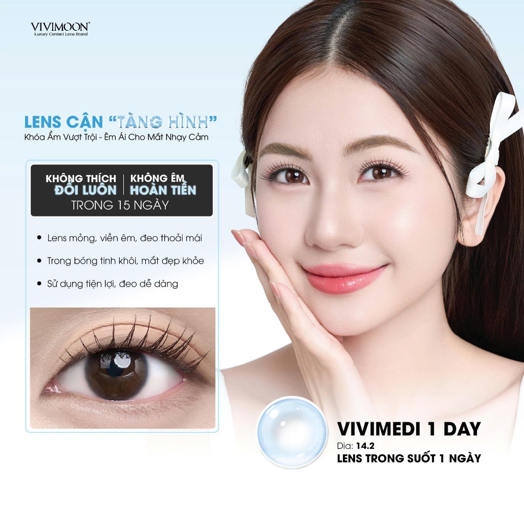 Kính áp tròng VIVIMOON LENS trong suốt cận 1 ngày khóa ẩm Vivimedi 1 Day (Giá 01 bên mắt, Giá 01 chiếc)