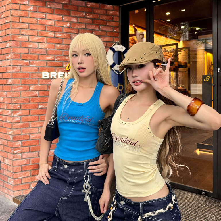 Áo Thun Ôm Tanktop Viền Tán & In Đá Bebou Top AIAI OFFICIAL