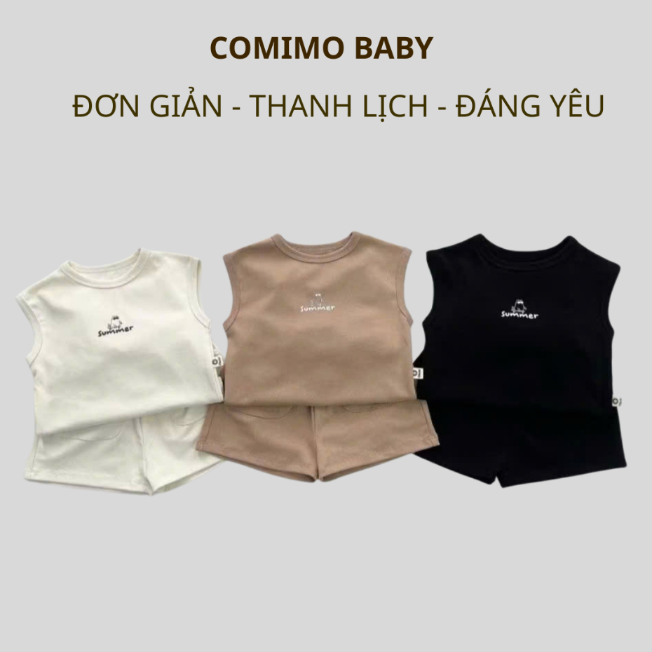 Bộ ba lỗ cho bé trai ❤️COMIMO BABY❤️ Vải cotton bozip lạnh trơn Basic cho bé trai bé gái từ 5-20kg