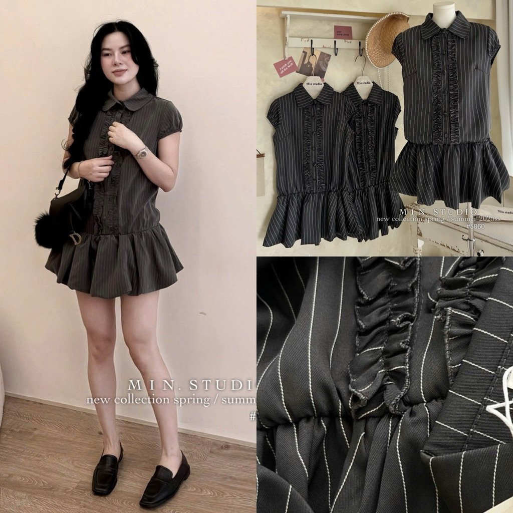 [Loại 1] Jum Cổ Sen Viền Sọc Đen Lụa Hàn Cao Cấp Korea Sang Xịn