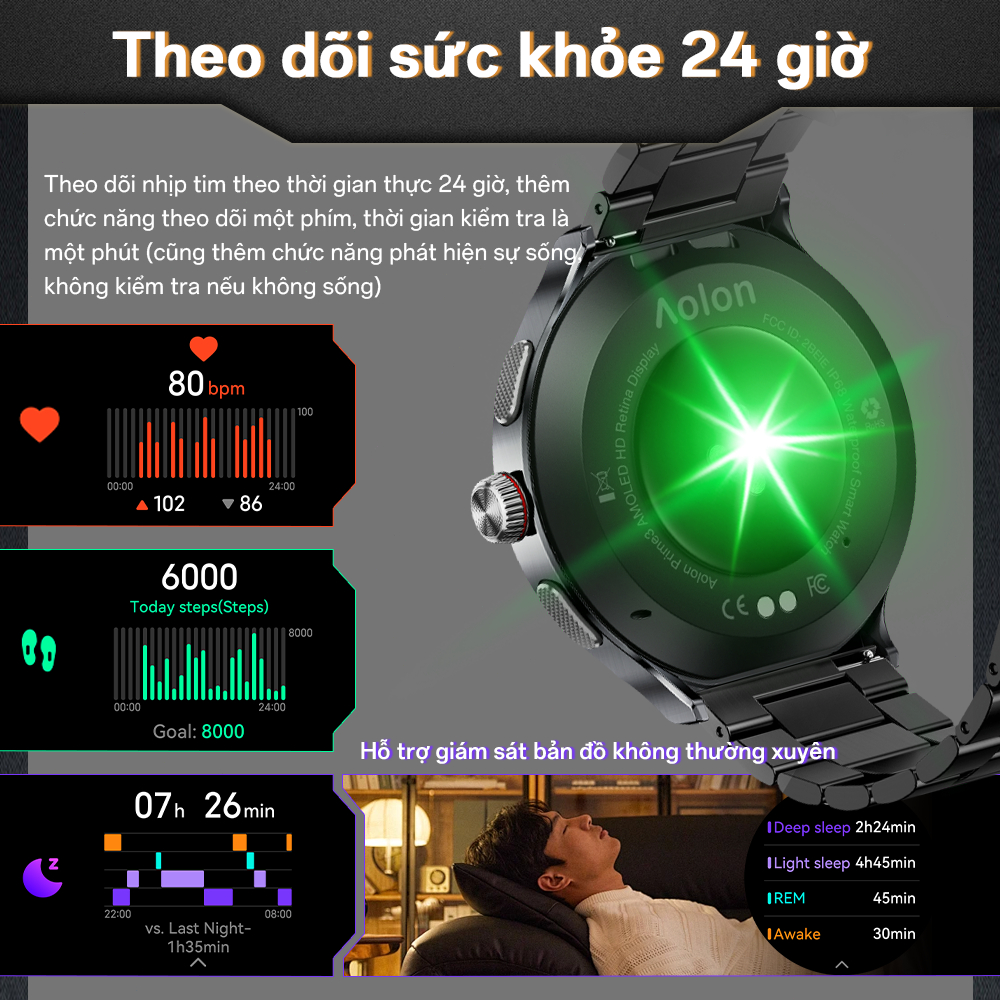 [Bán Chạy] AOLON Prime 3 Đồng hồ thông minh AMOLED | Theo dõi thể thao & sức khỏe Đếm giờ | IP68 | Phong cách công sở | BigBuy360 - bigbuy360.vn