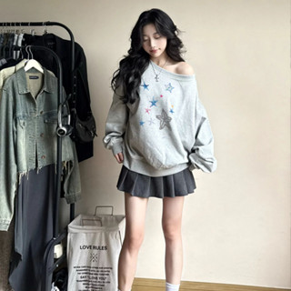 áo sweater trễ vai tay dài xám tiêu hàn quốc mùa thu form rộng dễ thương xinh salute  local brand