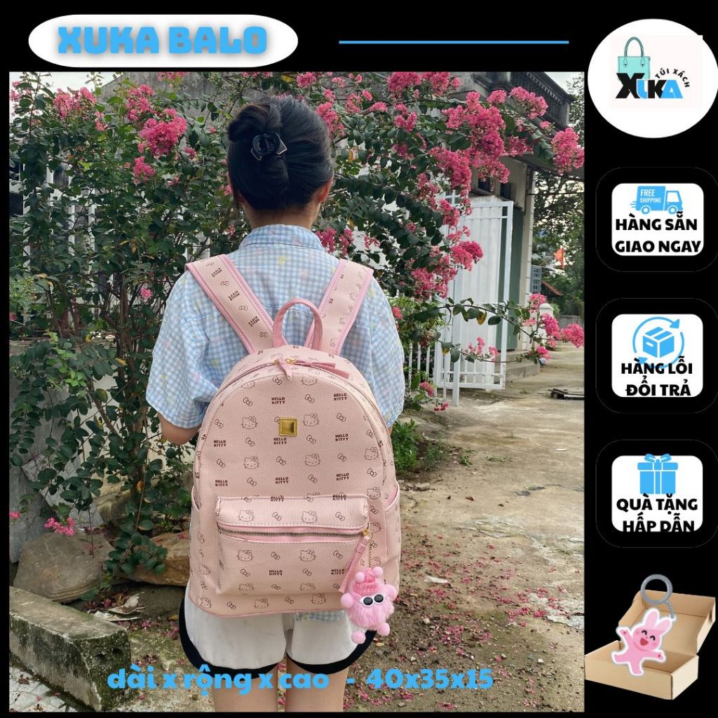 [SẴN HÀNG]balo đi học hoạ tiết kitty đáng yêu quai to siêu hot kiểu dáng thời trang vừa a4 vừa laptop