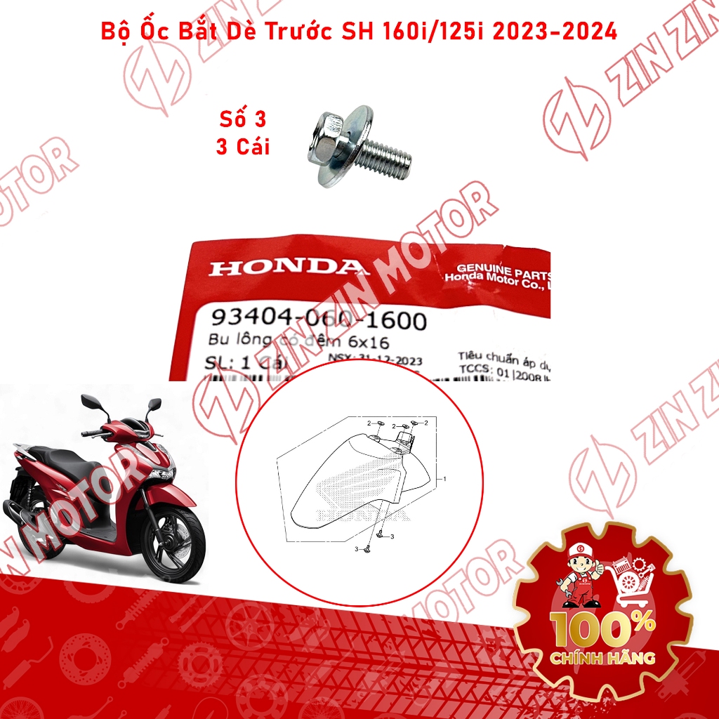 Full Bộ Ốc Dàn Áo Bắt Dè Trước SH 160i/125i 2023 2024 93404-060-1600 Chính Hãng - ZZM