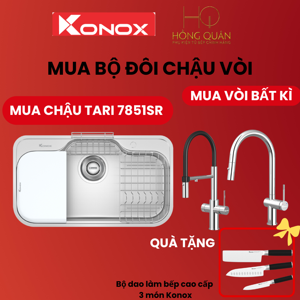 Chậu rửa bát chống xước phong cách Nhật TARI 7851SR CHÍNH HÃNG KONOX
