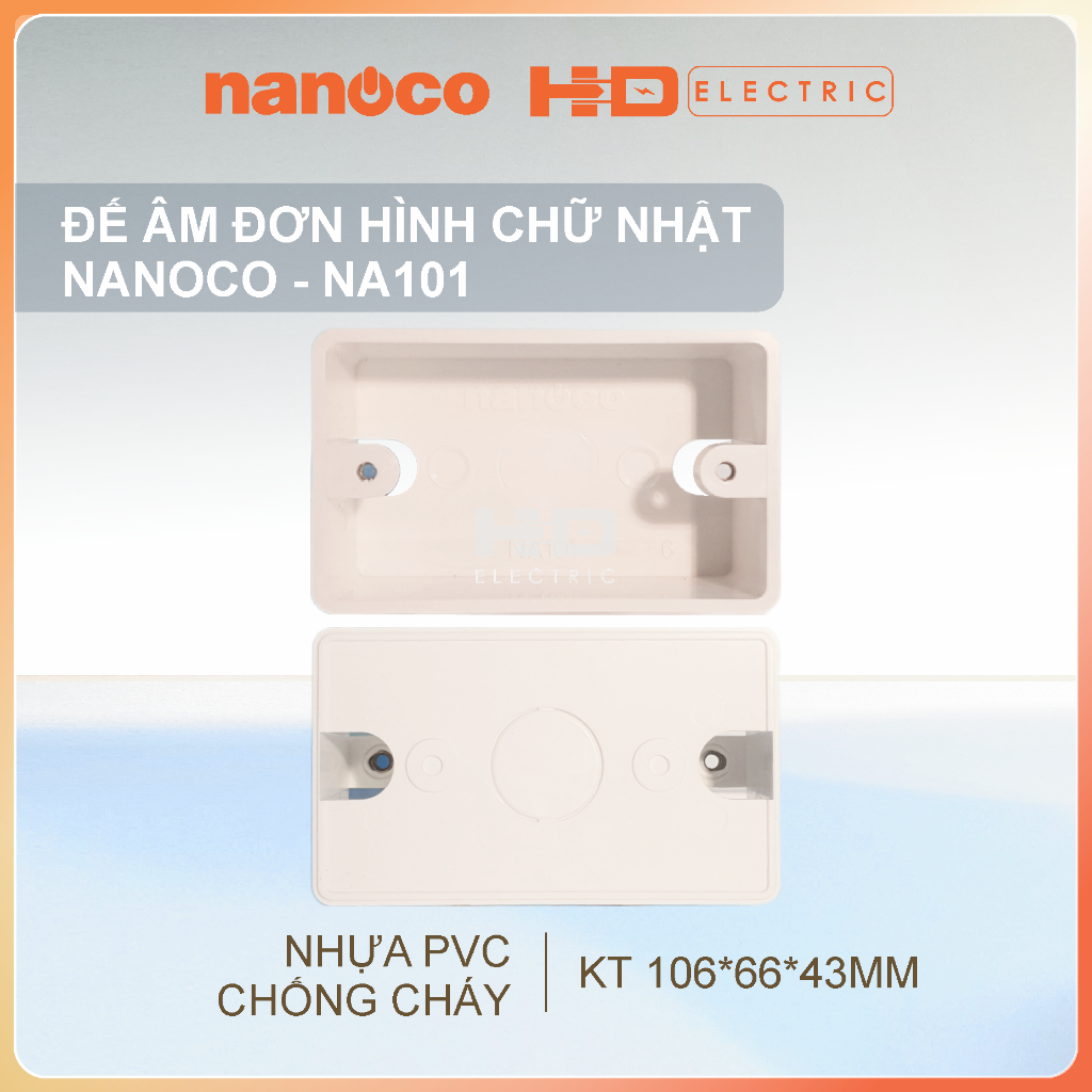 Đế Âm Đơn Chữ nhật Nanoco NA101 nhựa PVC chống cháy dùng với mặt chữ nhật