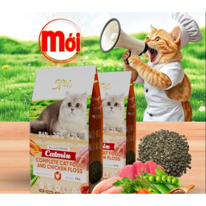Thức ăn hạt cho mèo 5PLUS CATMIX mix topping ruốc gà 5kg (PET 0334)