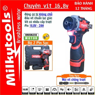 Máy chuyên vít cấp trượt Milkytools có móc sắt,Lực siết 45Nm, 23 Cấp Trượt và chế độ khoan, Pin 4cell 16V