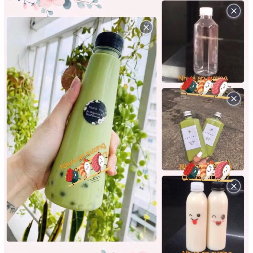 20/50/100 Chai nhựa trà sữa vuông,tròn 330 ml kèm nắp fi 30