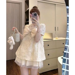 Set bộ áo côc tay phối ren đính nơ kèm chân váy ngắn dáng xoè thời trang Maian set tiểu thư sang chảnh mặc đi chơi S5559