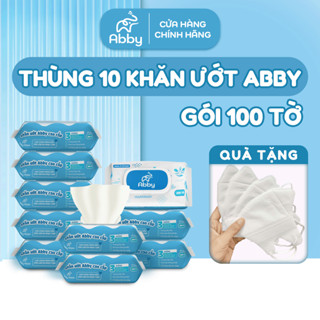 [Mall] Thùng 10 Gói 100 Tờ Khăn Ướt Abby Không Cồn Không Parabens Không Mùi An Toàn Với Mọi Làn Da