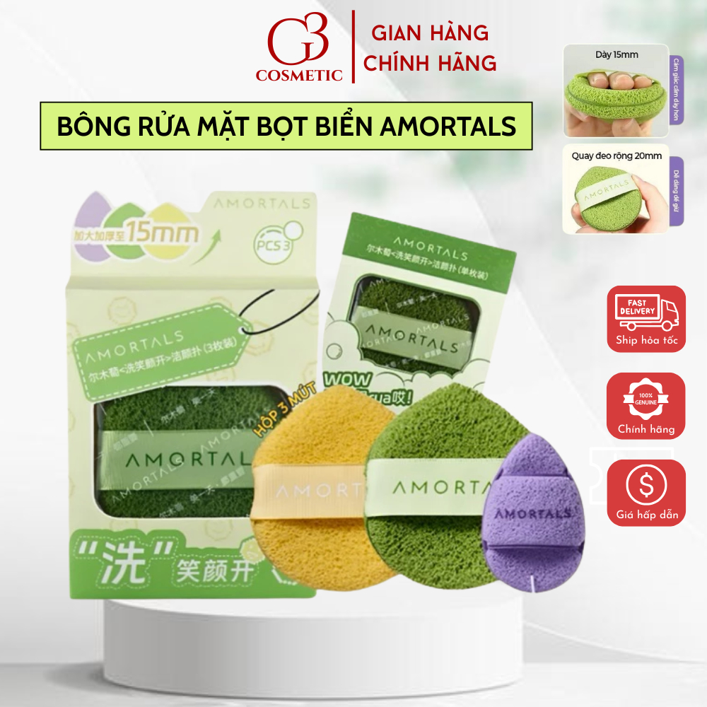 Bông mút rửa mặt bọt biển AMORTALS chính hãng hình giọt nước làm sạch da mặt G3COSMETICS