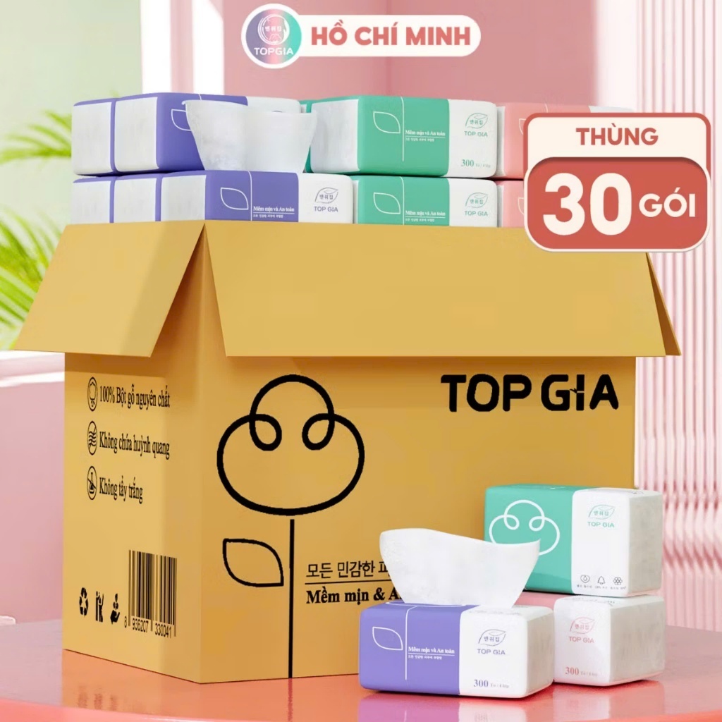 Giấy Ăn Cao Cấp Top Gia Thùng 30 Gói Giấy Rút 3 Màu Top Gia cao cấp, Mềm Mịn, An Toàn