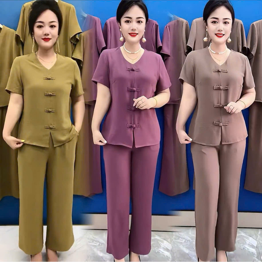 Đồ bộ nữ trung niên cho mẹ mặc nhà chất đũi thái loai 1, đồ bộ trung niên mã TL43