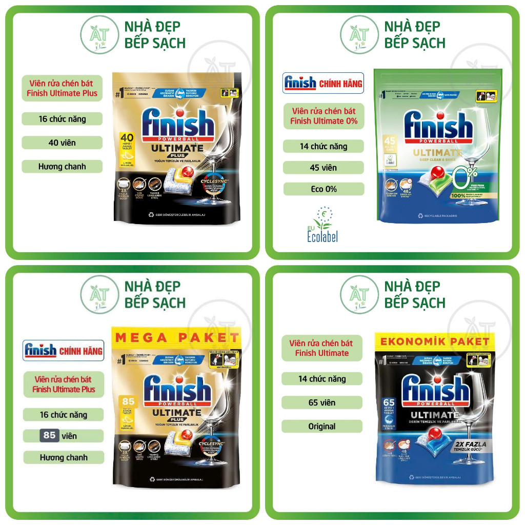 Viên rửa chén bát Finish Ultimate PLUS / Quantum Ultimate All in 1 (hương chanh) - Eco 0%