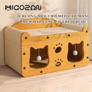 Nhà Mèo MICOSON Tổ Ấm Gỗ Cho Thú Cưng Cào Móng Thiết Kế Hai Cửa Thông Minh Kèm Đồ Chơi Treo Chất Liệu Bền Đẹp