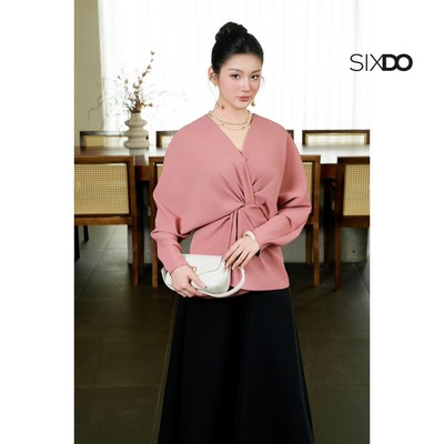 Áo vai xuôi xoắn eo SIXDO (Dusty Rose Silk Blouse)